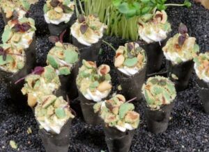 Mini cone with wasabi-goat cheese