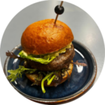 Hamburger 100% beef on a small plate
